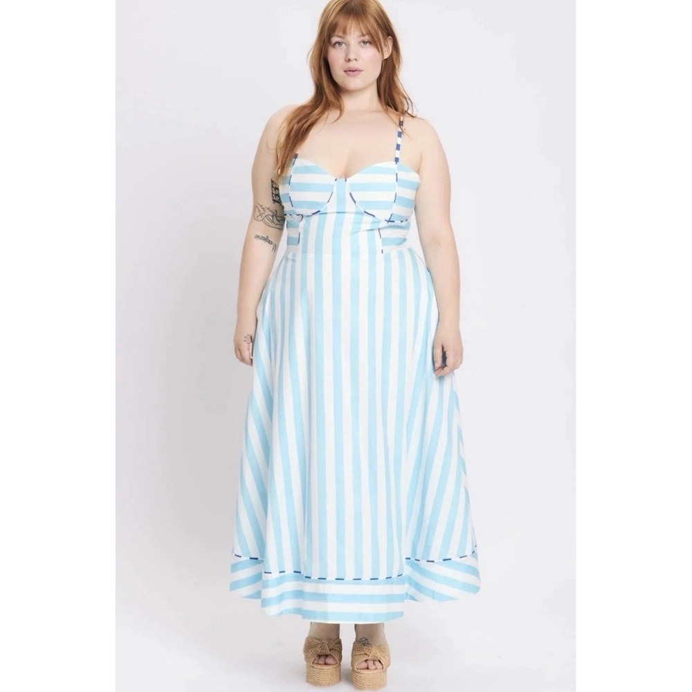 Rachel Antonoff Harper Midi Dress Women's 1X Blue White Painted Over Anthro Plus